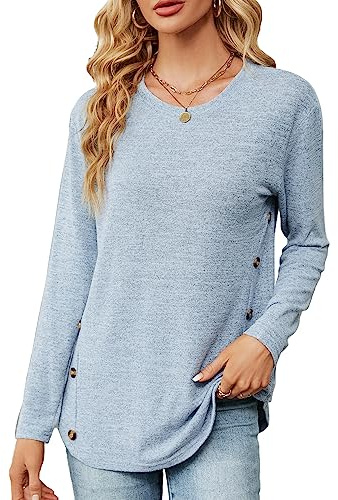 Heersan Camicia da Donna Maglietta a Maniche Lunga Elegante Camicette Blusa con Girocollo Top Casual Tinta Unita Moda T-Shirt da Donna