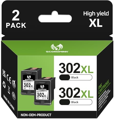 Economink 302 XL 302XL Cartucce d'inchiostro Sostituzione per HP 302 nero per HP Envy 4520 4522 4525 Officejet 3830 3834 4650 4652 DeskJet 1110 2130 3630 3632 3634 3636 (2-Pack)