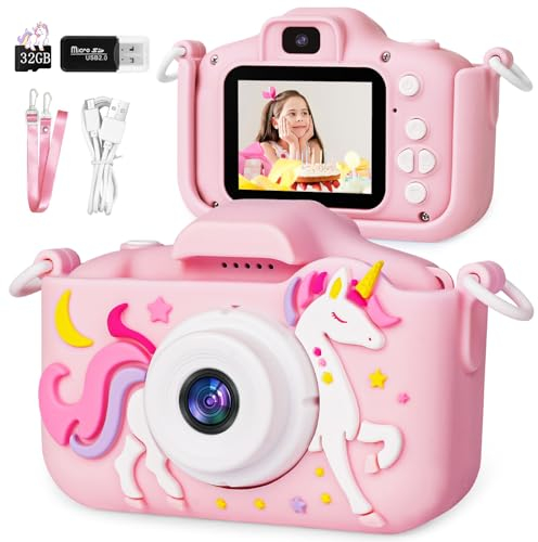 Ainiv Kids Camera - Unicorn Selfie Digital Camera for Girls, 1080P HD Video, 32GB SD Card/2 Inch IPS Screen, Shockproof for Kids Age 3-12 (Pink)