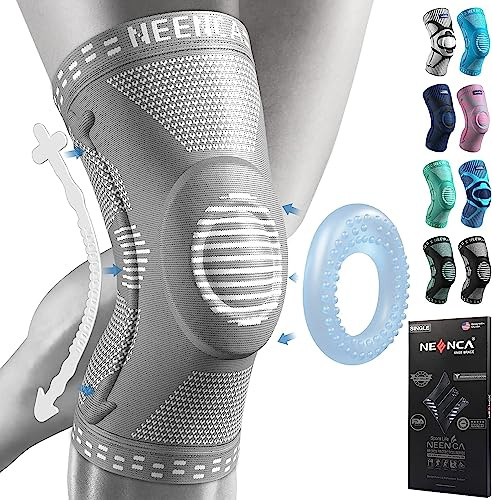 NEENCA Knästöd, komprimerat knäbandage med patella gelkuddar och fjädersidostabilisatorer, medicinska knäskydd för löpning, menisk spricka, artrit, ledsmärtlindring, ACL, återhämtning