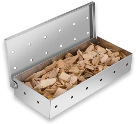 IUSOT Fumoir pour barbecue au gaz, électrique ou charbon de bois, boîte à fumée, boîte à fumée en copeaux de bois, accessoire de barbecue universel, ajoute une saveur fumée à la viande, cuisine en
