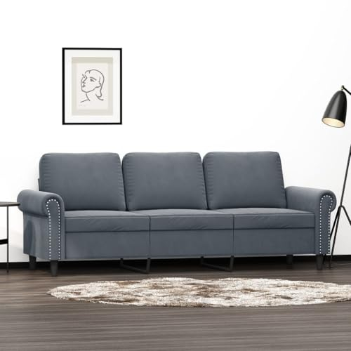 Homgoday 3-sitsig soffa, soffa, modern gästsoffa, relaxsoffa, loungesoffa, relaxsoffa, bäddsoffa, dubbelsoffa, sittmöbler för vardagsrum, sovrum, mörkgrå, 180 cm sammet