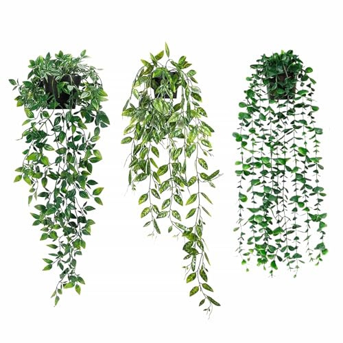 Artificial Hanging Plants with Pot, Fake Vines Plants, Faux Fake Trailing