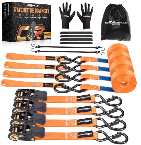 maXpeedingrods 4x 4,5 m Cinghie di Fissaggio a Cricchetto 997 kg, con Ganci di Sicurezza a S, EN 12195-2 -Arancione