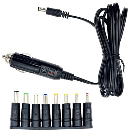 JZK DC 12V 5A Cavo di ricarica per accendisigari per auto, adattatore di prolunga per caricabatterie per auto Cavo di alimentazione 5.5x2.1 mm con 8 connettori per altoparlanti, lettore DVD, GPS