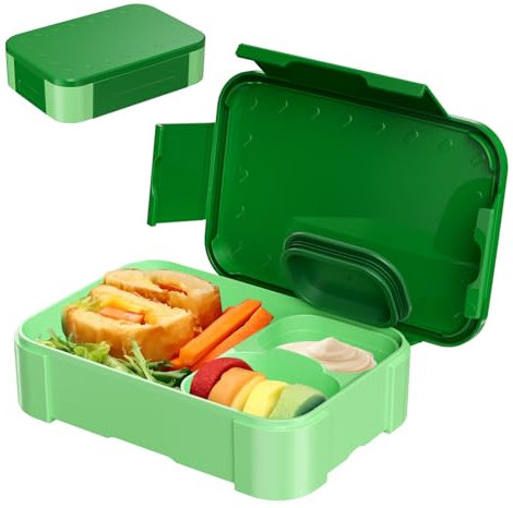 Zeripikfoasp Brotdose Kinder mit Fächern 900ML, Lunchbox Grün Bento Box BPA-frei, Jausenbox Auslaufsichere für Mikrowellen und SpüLmaschinen, Brotzeitbox für Schule, Arbeit, Picknick