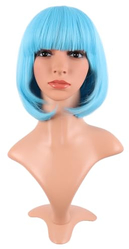 MapofBeauty 12 Pollic/30 cm Corto Lisci Flat Frange Bob Heat Resistente Sintetico Parrucche (Leggero Blu)
