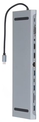 Fyearfly USB C DockingStation 12 en 1 USB C Hub Estación de Acoplamiento 100W PD con VGA 2 USB 3.0 Ethernet SD/TF Ranura de Tarjeta Gigabit Ethernet para Laptop