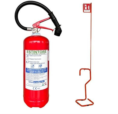 Estintore a Schiuma Lt 6 Classe di Spegnimento 27 A 183 B, Omologato di Nuova Costruzione, L’Estintore Viene Fornito di Piantana Porta Estintore Completa di Asta e Cartello