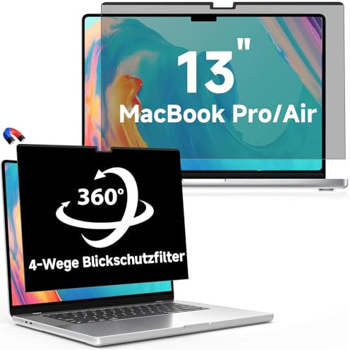 360° Magnetischer Blickschutzfolie für MacBook Air 13 (2018-2021, M1)&MacBook Pro 13 (2016-2022, M1/M2), Abnehmbarer Anti Glare 4-Wege Sichtschutzfolie 13,3 Blickschutzfilter Privacy Screen