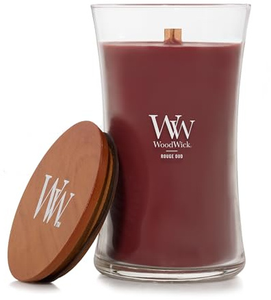 WoodWick Scented Candle with Crackling Wick | Rouge Oud Large Hourglass Candle | Long Burning Candles: Up to 130 Hours | Perfect Gifts for Women
