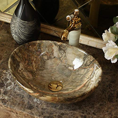 GLETSF Bathroom Sink, Countertop Basin Ceramic Washbasin Oval Countertop Washbasin Marble Art Hand-Painted Bathroom Sink Bowl-1