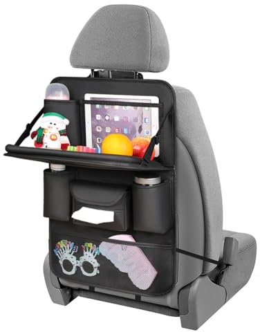 URAQT Organizer Protezione Sedile Posteriore Auto, Protezione Sedile Auto Organizzatore con Tavolino Pieghevole per tablet bambin,Sediles Posteriores Organizzatori con 8 Tasche, Luxury PU Leather