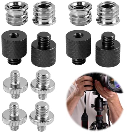 12PCS Adaptador de Tornillo para Trípode, para Accesorios de Foto y Video, como Adaptador de Rosca de 1/4 a 1/4, Adaptador de 1/-4 a 3/8, y Adaptador de 3/8 a 1-/4 para Montaje Flexible