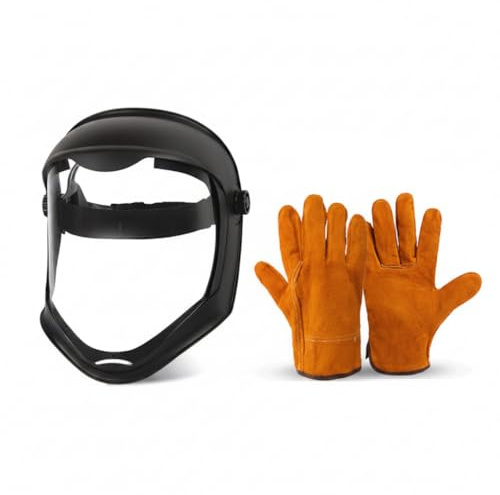 Máscara Facial Completa, Protector Facial antivaho HD con Guantes, Visera de PC Resistente a Impactos, máscara Protectora para esmerilar, soldar, Cortar césped