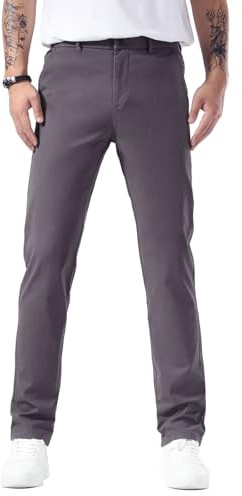 Plaid&Plain Men's Slim Fit Khaki Pants Men's Tapered Chino Pants 8801Grey 31X32