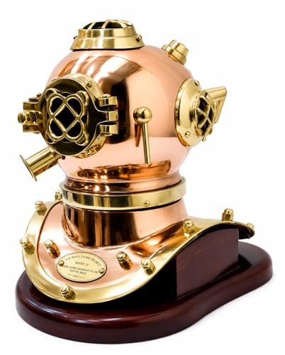 Nautical Replica Hub U.S.Navy massiv koppar och mässing mini dykhjälm med träbas för vuxna dykare, vattenidrottare