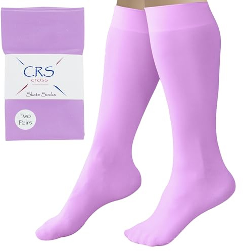 CRS Cross Figure Skating Socks. 2 Pair of Knee High Tights for Ice Skates and Dance. Premium Footed Skate Socks are available in a Wide Variety of Fun Colors. (Pivot Purple)