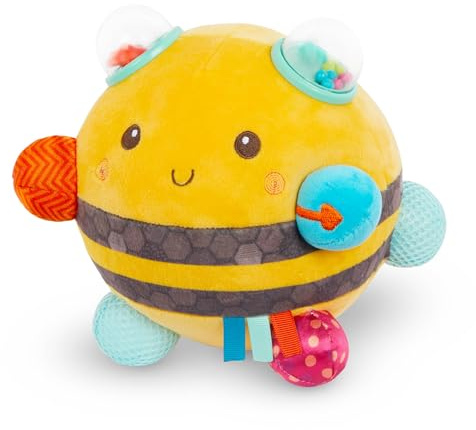 B. toys Fuzzy Buzzy Bee Sensory Plush Baby Toy, Interactive Bee, Softtoys | Soft with wiggle, rattle, crinkle wings, ribbons, bumps, colors and textures for sensory play, 0+ Months