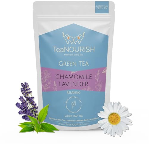 TeaNOURISH Chamomile Lavender Grönt Te | Lösvikt | Lugnande och Avslappnande Örtte för Sömn | 100% Naturligt | Brygg Varmt eller Kallt - 100g