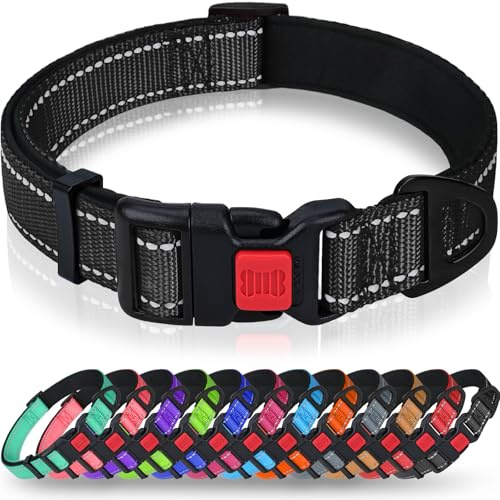 Taglory Hundhalsband, mjukt vadderat neopren nylon hundhalsband för extra stora hundar, justerbart och reflekterande för träning, svart