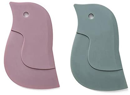 2 raschietti in silicone, a forma di pinguino, per utensili da cucina, piastra per olio, raschietto multifunzione per pentole da cucina, ciotole per il lavaggio della cottura (verde+rosa)