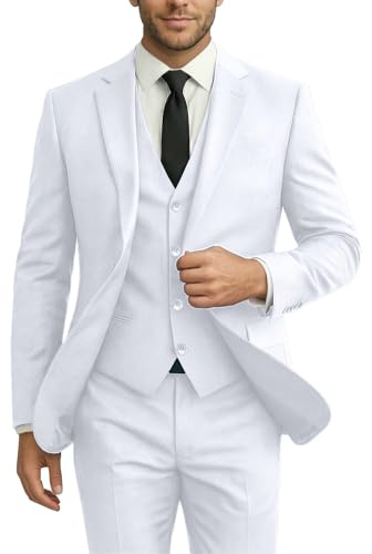 Ensemble 3 pièces pour Homme, ajusté, Costume de Mariage, Parrain de Mariage, Costume de Remise de diplôme, Smoking, Affaires, Formel, décontracté, Costume de marié, Veste, Pantalon, Blanc, L