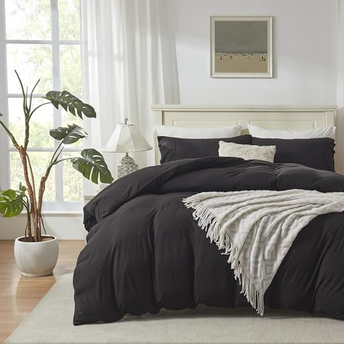 H HOUSEHOLD Juego de funda de edredón de algodón de punto jersey, juego de ropa de cama de punto suave, tamaño Queen, juego de cama de 3 piezas, 1 funda de edredón y 2 fundas de almohada, juego de