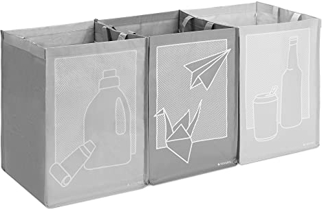Navaris Set 3X Sacchi Raccolta Differenziata - Borse Differenziata - Contenitore 3 Scomparti - Carta Vetro Plastica