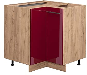 Vicco Eckunterschrank Fame-Line, Bordeaux Hochglanz/Goldkraft Eiche, 80.5 cm ohne Arbeitsplatte