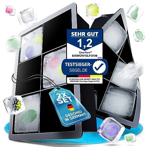 SilverRack Silikon Eiswürfelform [2er Set] - Silikon Eiswürfelformen für 2 x 6 Eiswürfel 50mm - Ice Cube Tray Eiswürfel Form BPA Frei für Whisky Cocktails Saft