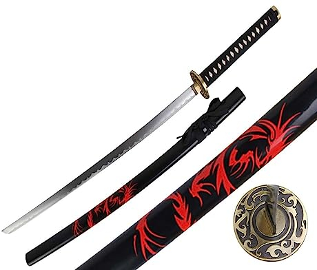 Katana Schwert Echt Matall - Samurai Schwert aus Stahl - Samurai Schwerter als Anime Deko - Japanisches Sword mit ständer - Ninja Schwerter Nicht scharf (4KM108-410)