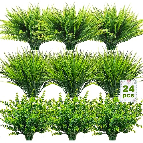 ZEYGLXC 32 Bündel künstliche Pflanzen, künstlicher Boston-Farn-Grünpflanzen für den Außenbereich, UV-beständig, kein Verblassen, künstliche Kunststoffpflanzen, Garten, Fensterkasten, Dekorationen