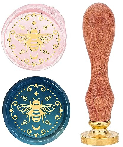 CRASPIRE Bee Wax Seal Stamp 25mm Removable Brass Head Retro Vintage Honeybee with Wooden Handle for Wedding Party Christmas Envelopes Invitations Gift Wrap Decoration