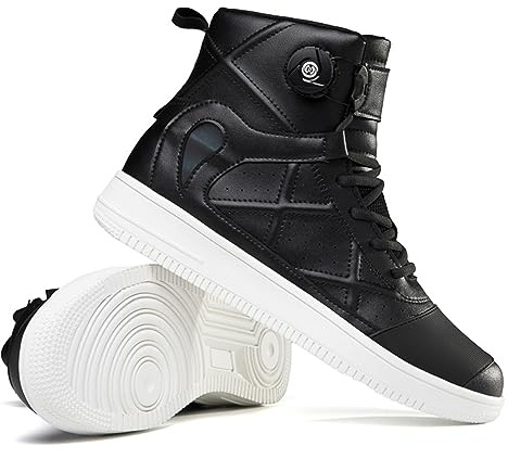 DJFOG Chaussures de Moto pour Homme et Femme, Bottes de Moto Motard en Cuir Respirant avec Maintien de la Cheville, Semelles antidérapantes hydrofuges,Noir,41