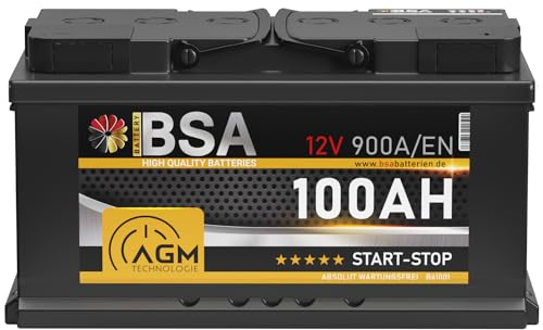 BSA AGM Batterie 100Ah 12V 900A/EN Start-Stop Batterie Autobatterie VRLA statt 95Ah 92Ah 90Ah