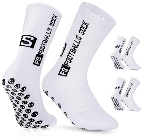 AVABEST Fussball Socken Herren 2 Paar Grip Socken Fussball für Männer 39-46 Fußballsocken Rutschfeste Sportsocken für Basketball Laufen Radfahren Tennis, Weiß