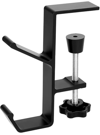 Jeffdad Gancho de metal para auriculares, colgador de auriculares con ganchos dobles, soporte universal de aleación de aluminio para auriculares debajo del escritorio, gancho antideslizante ajustable