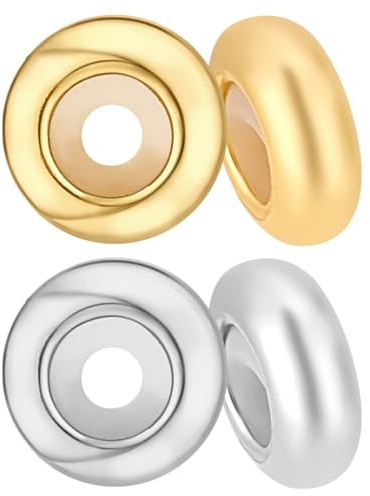 PH PandaHall 4 cuentas de plata de ley 925, cuentas espaciadoras redondas de plata dorada de 7 mm, cuentas ajustables deslizantes de metal sueltas con interior de goma para pulseras, collares,