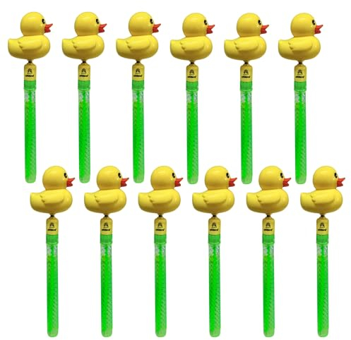 alldoro 69666 Seifenblasen 12er Set, XL-Seifenblasenstäbe mit Enten-Figur und Quak-Sound-Effekt, gelb-grün, 12x 55 ml Seifenlauge