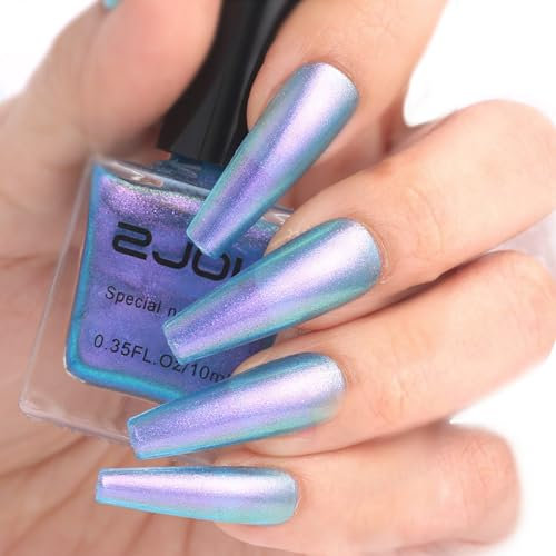 Blue Colour Changing Holographic Nail Polish - Glitter Varnish 60 Second Quick Dry - Shimmer Pearl Waterproof DIY Nail Art at Home - No Lamp Needed