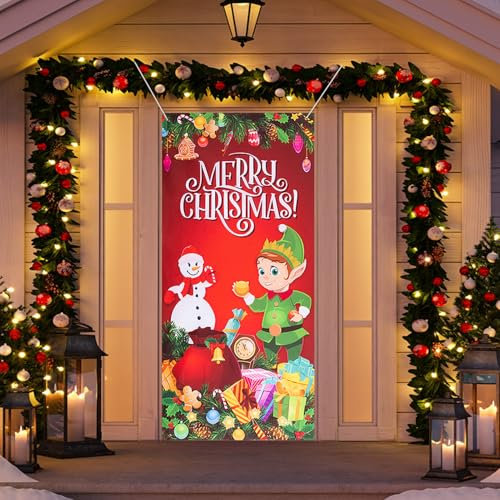 200 x 90cm Copri Porta Natalizio Nano, Banner Decorazioni Natale per Porta Ingresso Casa Scuola Festa Sfondo Fotografico