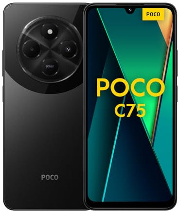 Xiaomi Poco C75 - Smartphone de 6+128GB, Pantalla inmersiva de 6.88” 120Hz, MediaTek Helio G81-Ultra, cámara Dual de 50MP IA, 5160 mAh, Carga rápida de 18W, NFC, Negro (Versión ES)