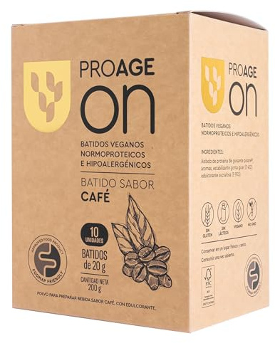 ProAge ON Batido Proteína Vegana de Guisante | 10 Sobres Sabor Cafe | Hipoalergénico, FODMAP Friendly | 15g Proteína Pisane® para Composición Corporal