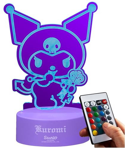 Get Trend Kuromi Sanrio Luces LED Acrílica con Control Remoto, 16 Colores y 4 Modos, Lampara Mesita Noche con Brillo Ajustable, Funciona con USB o Pilas (Multi Kuromi)