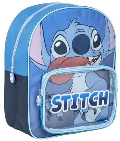 Mochila Infantil Stitch Disney Original Azul con Bolsillo Transparente y Diseño Divertido | Mochila Stitch Escolar Grande Preescolar Niñas y Niños Resistente