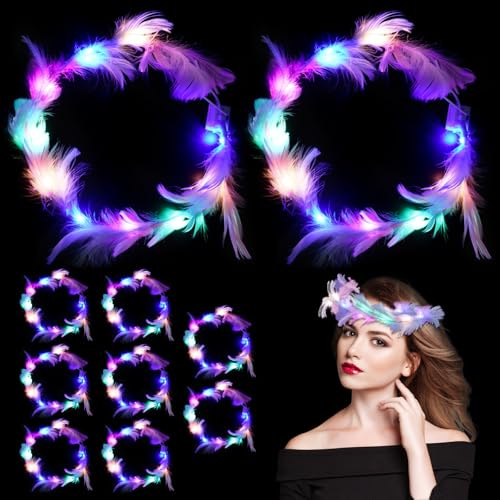 YUNYODA 10 st LED-diadem, hårkrans LED, lysande hårkrans, lysande blomkrans för kvinnor och barn, födelsedag, jul, halloween, karneval, fest, bröllop