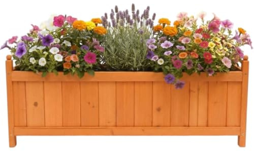 LOVETRENDS Long Wooden Garden Planter - Pack of 1-90cm Rectangular Trough, Generous 35cm Depth, Outdoor Flower, Herb and Vegetable Box for Patio, Balcony and Decking, Natural Timber