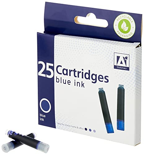 25 x Standard Sized Universal Blue Fountain Pen Ink Cartridge Refills