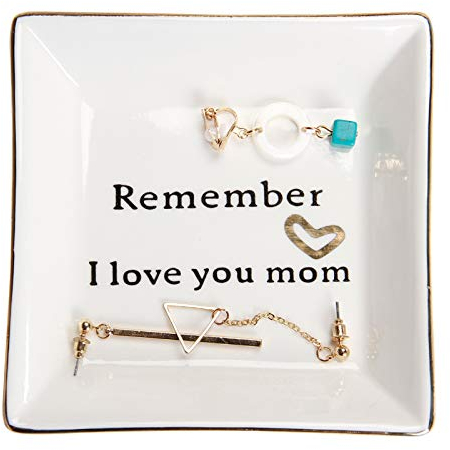 HOME SMILE Ceramic Ring Dish Jewelry Tray-Mom Gifts, Remember I Love You Mom - Mother's Day Birthday Gifts for Mom